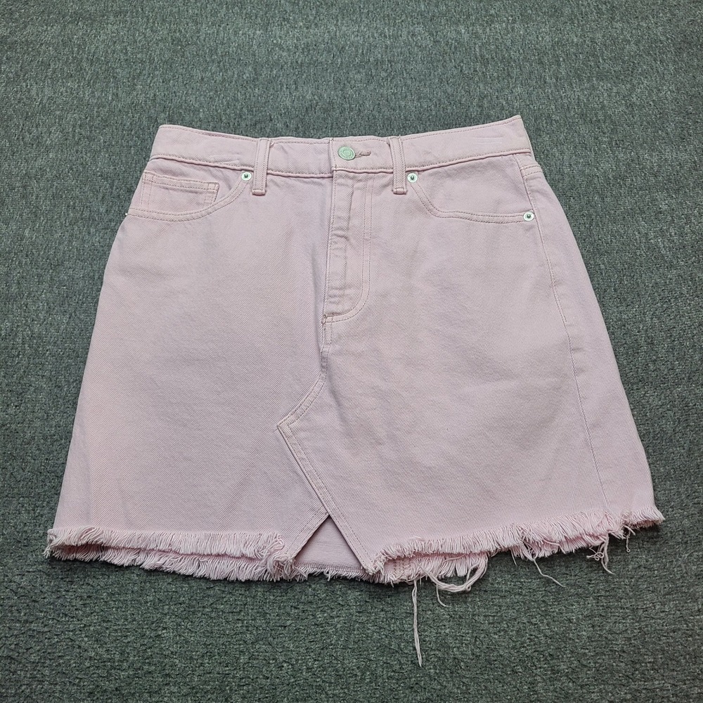 Lucky Brand Denim Mini Skirt Womens 2/26 Pink Frayed Raw Hem Wrap Front